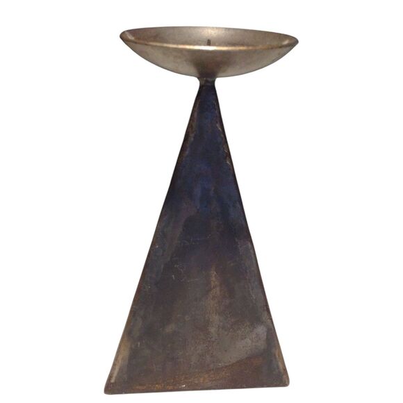 Brutalist Pilar Candle Holder Pyramid Triangle Industrial Rustic Metal MCM 8.5" - Picture 1 of 11